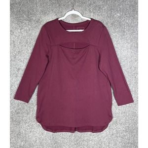 See Rose Go Peek-A-Boo Long Sleeve Tunic Top Womens Size 1X Burgundy Split Cuff‎